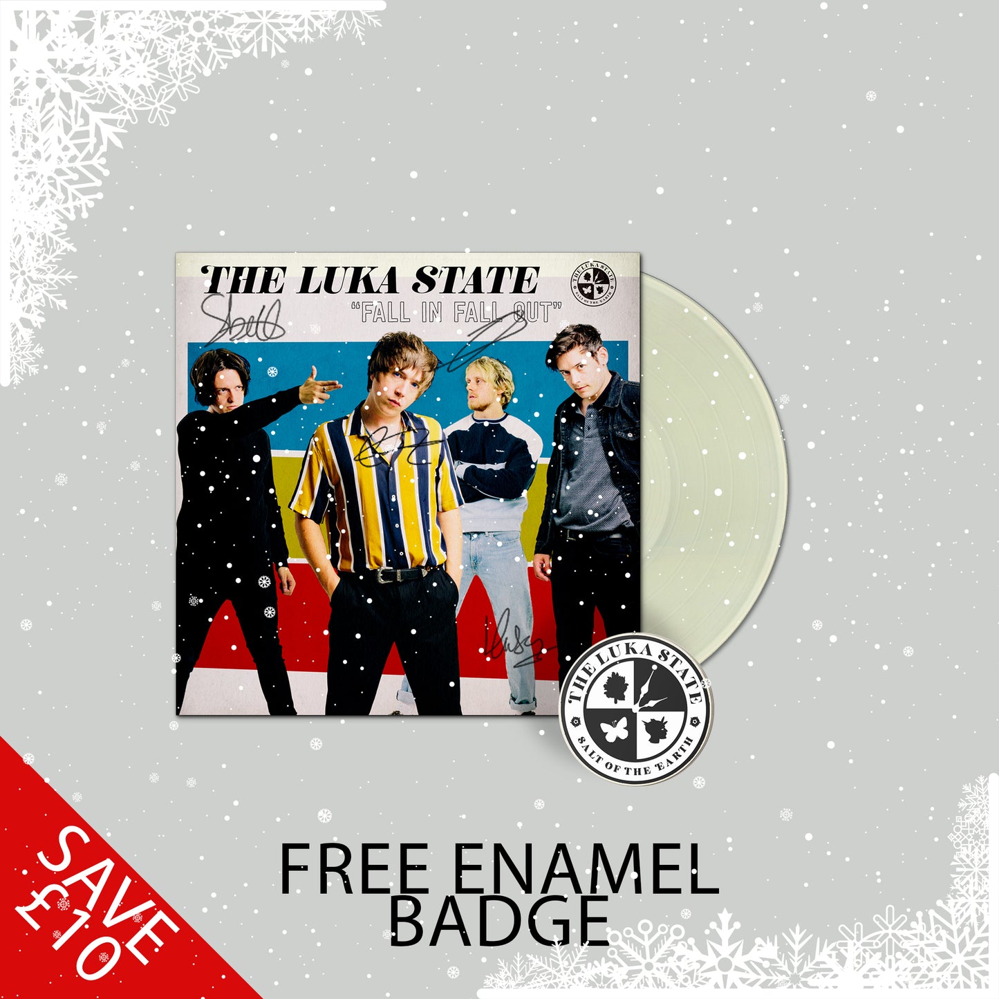 Signed “Fall In Fall Out” Vinyl with Free Badge
